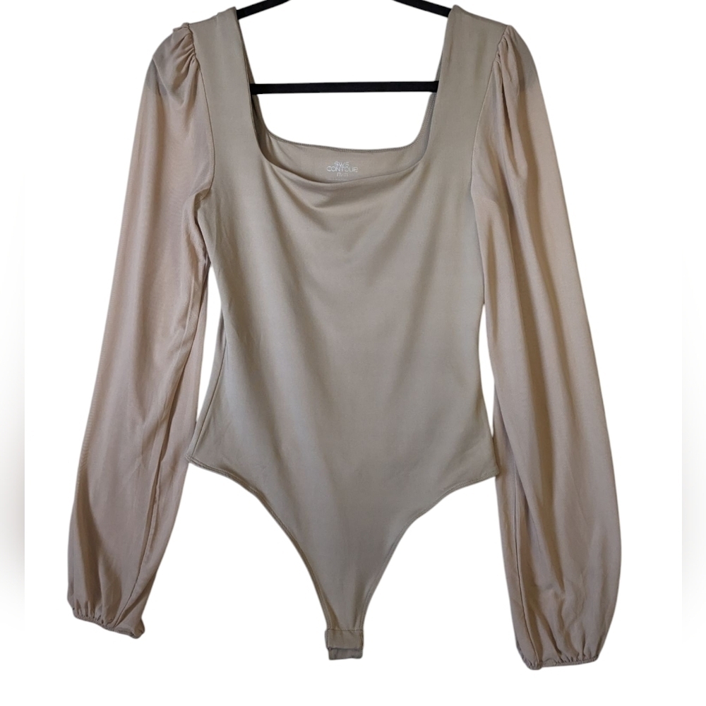 SWS Contour Body Suit Nude Size M With Sheer Balloon Sleeves Festival Feminine